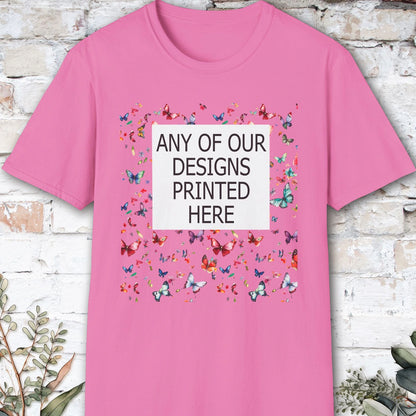 USA, Gildan 64000 - Any of our designs printed here, unisex T shirt