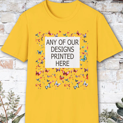 USA, Gildan 64000 - Any of our designs printed here, unisex T shirt