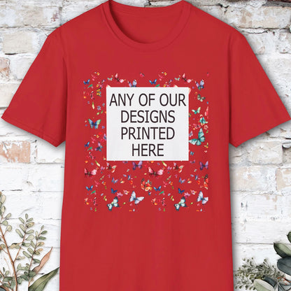 USA, Gildan 64000 - Any of our designs printed here, unisex T shirt