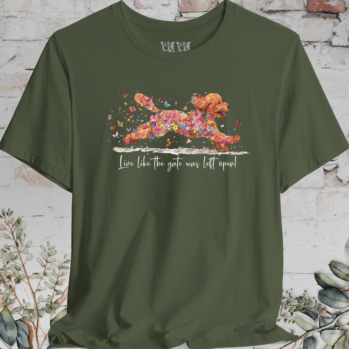 Golden Doodle #4 "Live like the gate was left open" Unisex T shirt