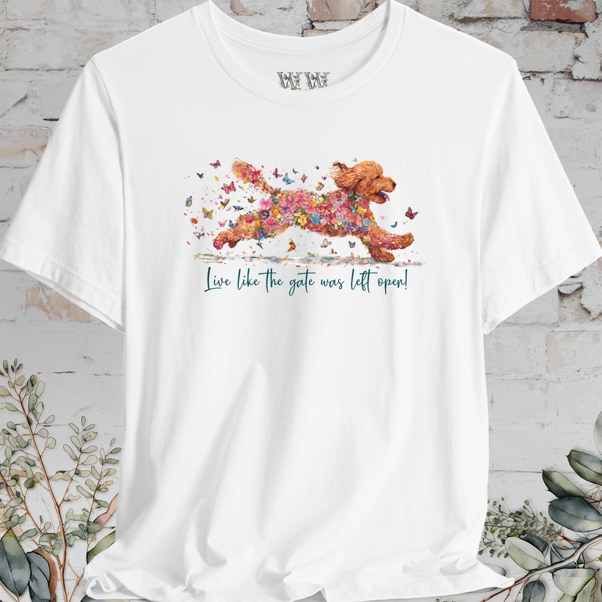 Golden Doodle #4 "Live like the gate was left open" Unisex T shirt