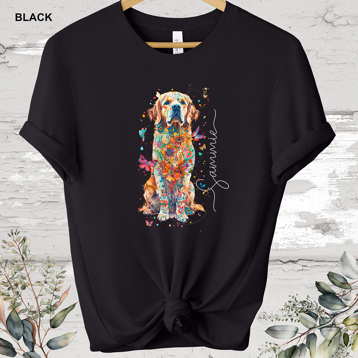 Golden Retriever floral #1 Personalized T shirt