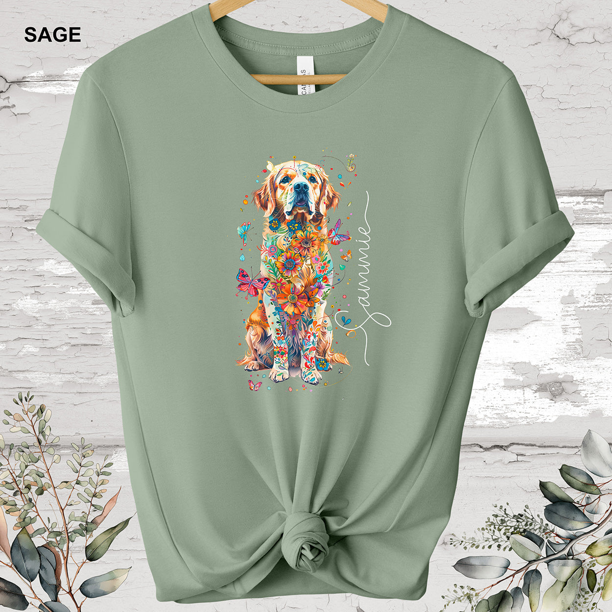 Golden Retriever floral #1 Personalized T shirt