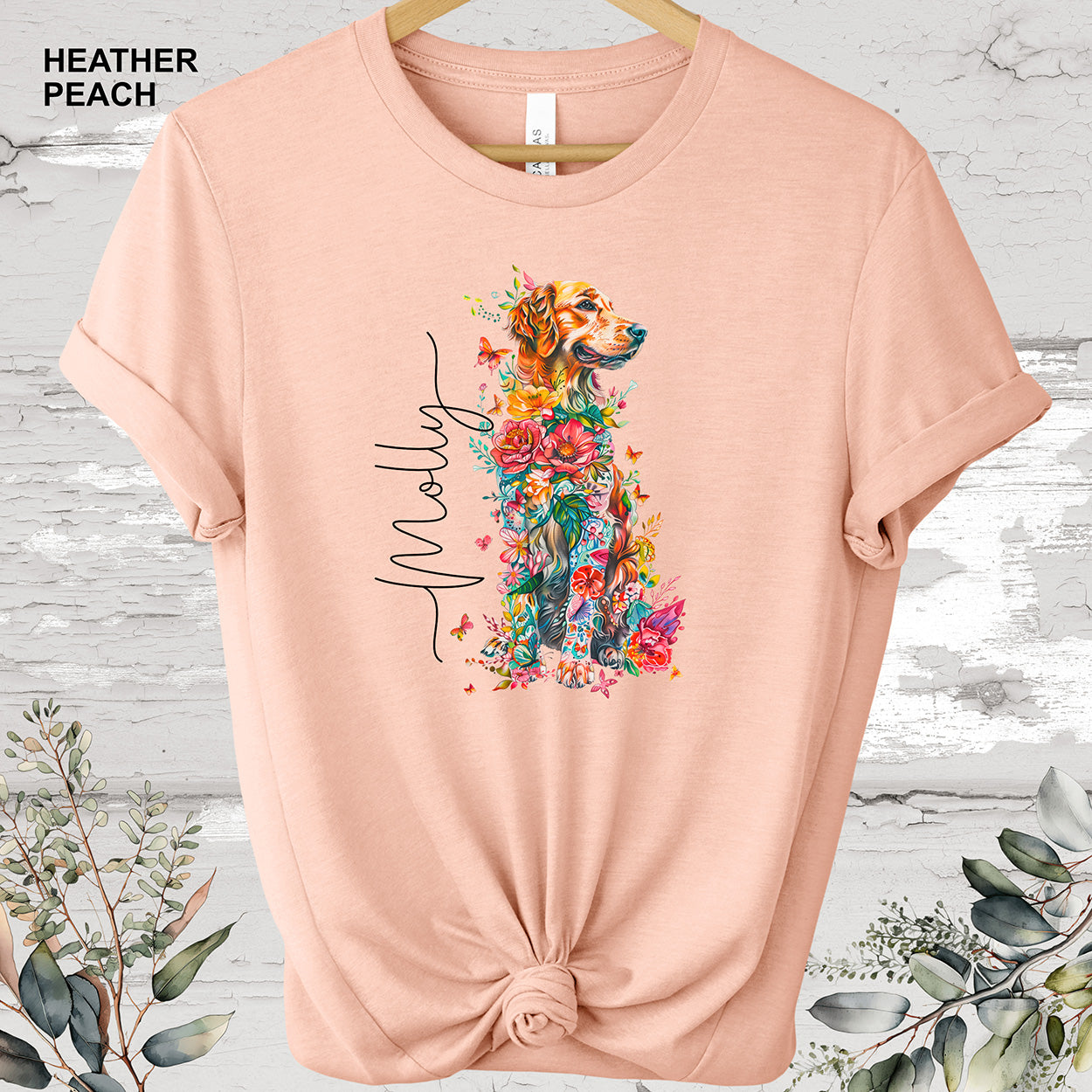 Golden Retriever Floral #2 Personalized T shirt