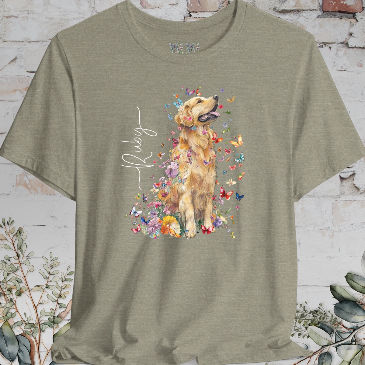 Golden Retriever #4 Floral Butterfly T shirt