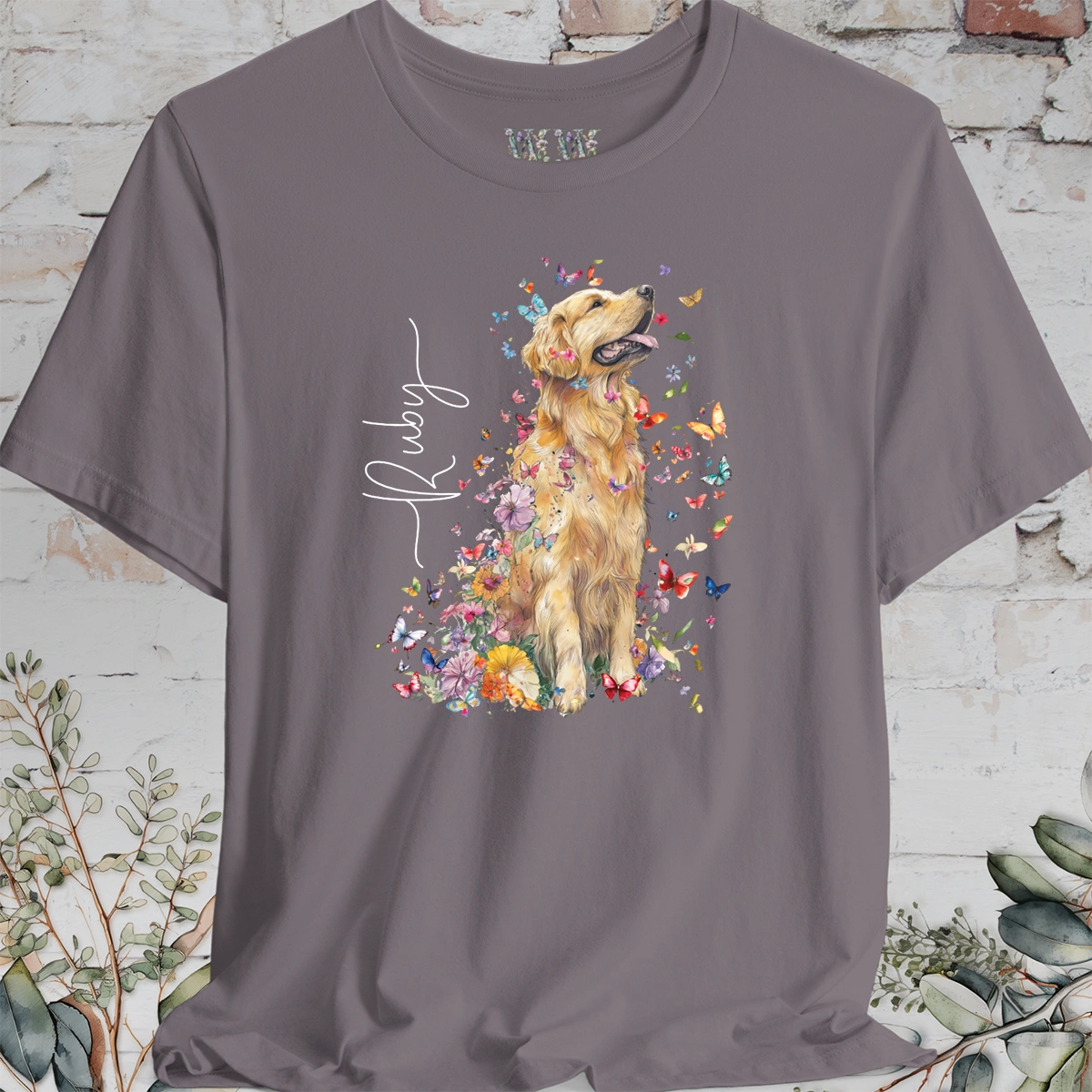 Golden Retriever #4 Floral Butterfly T shirt