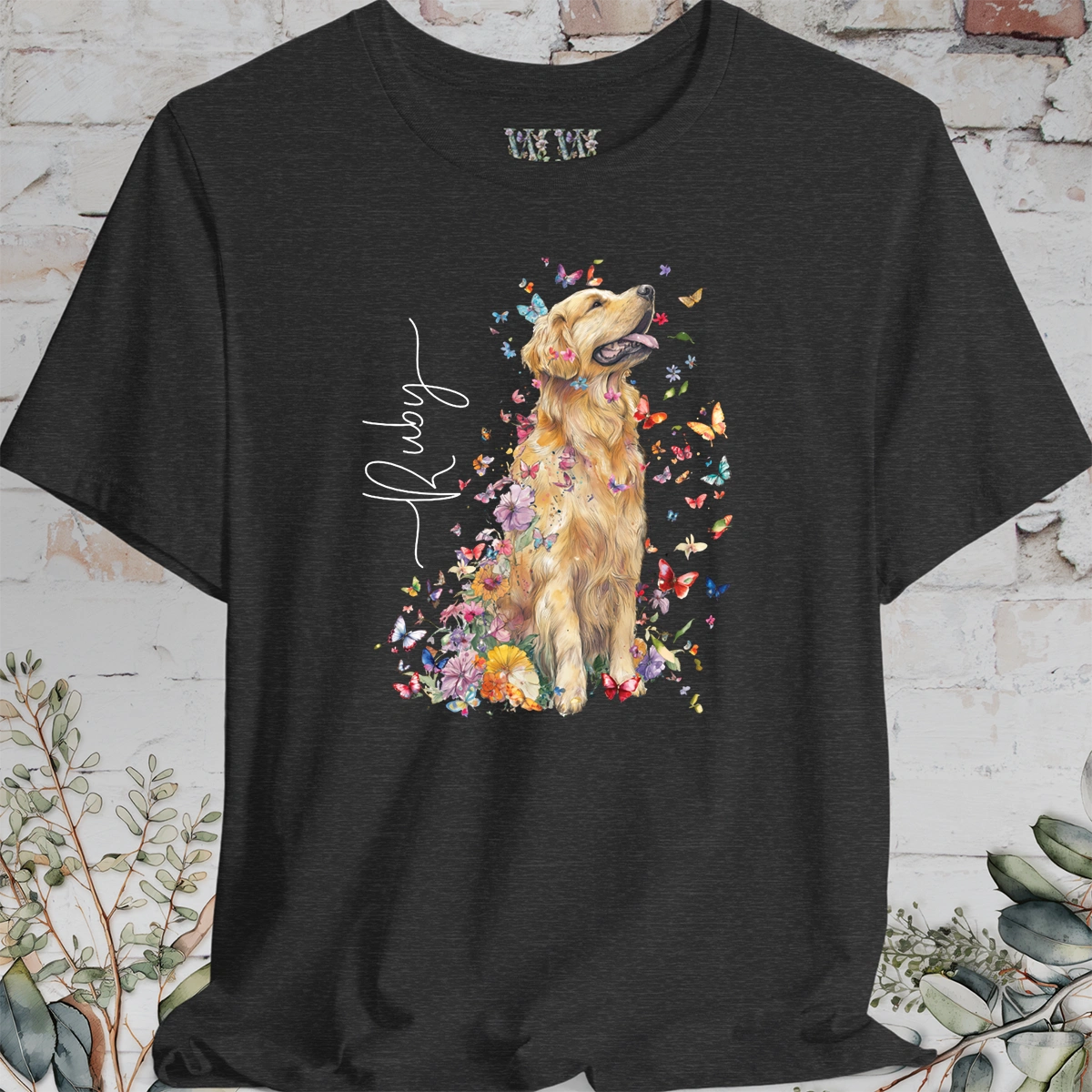 Golden Retriever #4 Floral Butterfly T shirt