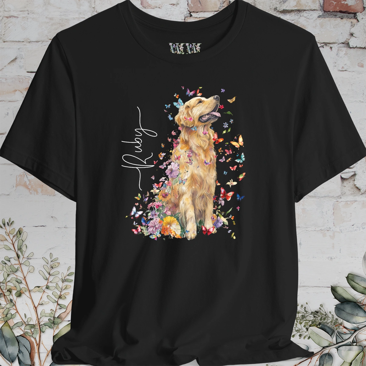 Golden Retriever #4 Floral Butterfly T shirt