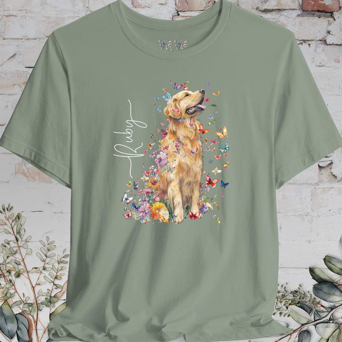 Golden Retriever #4 Floral Butterfly T shirt