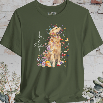 Golden Retriever #4 Floral Butterfly T shirt