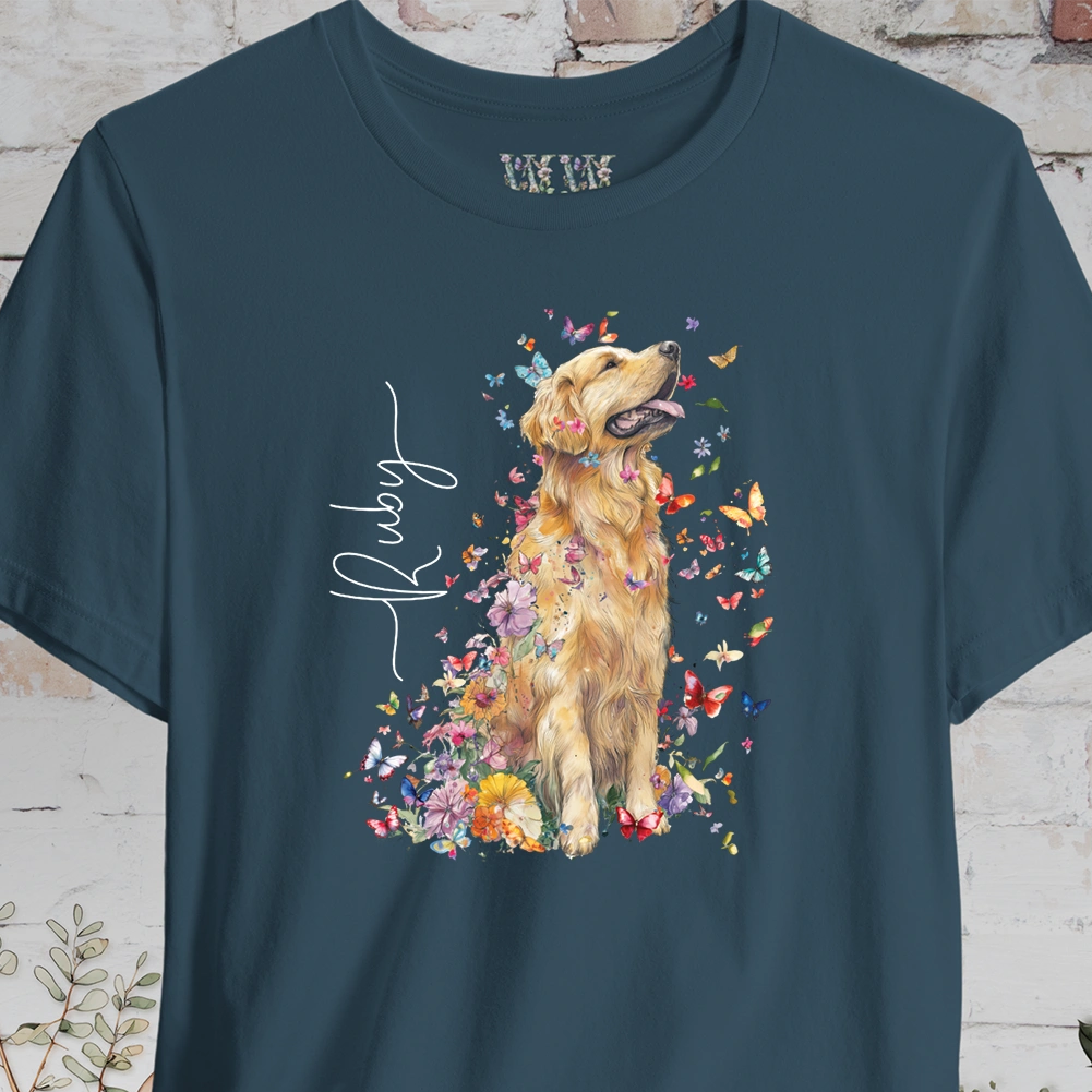 Golden Retriever #4 Floral Butterfly T shirt
