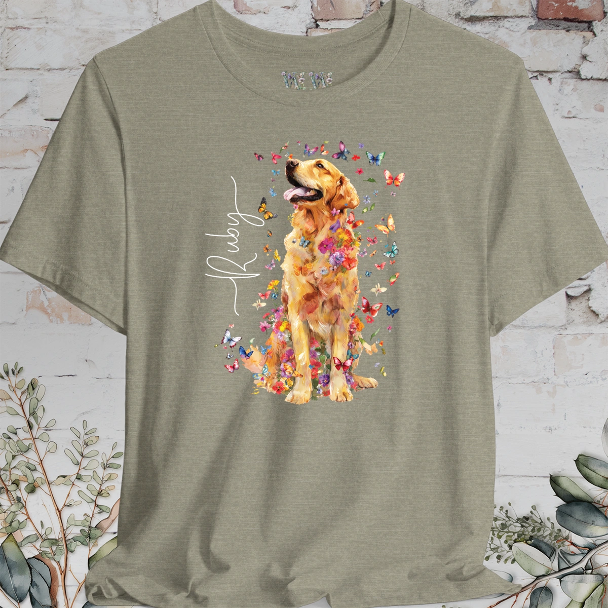 Golden Retriever #5 Floral Butterfly T shirt