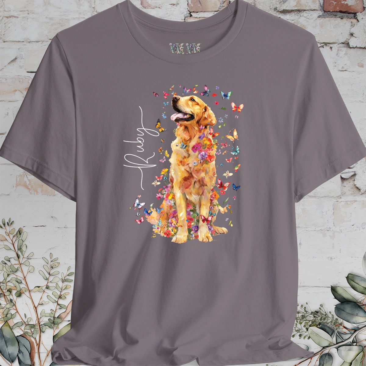 Golden Retriever #5 Floral Butterfly T shirt