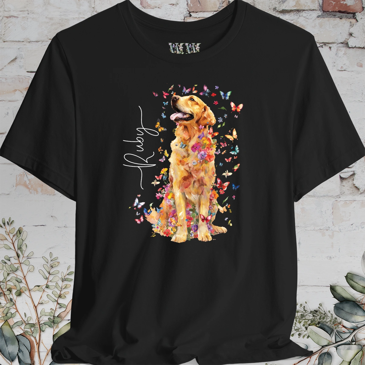 Golden Retriever #5 Floral Butterfly T shirt