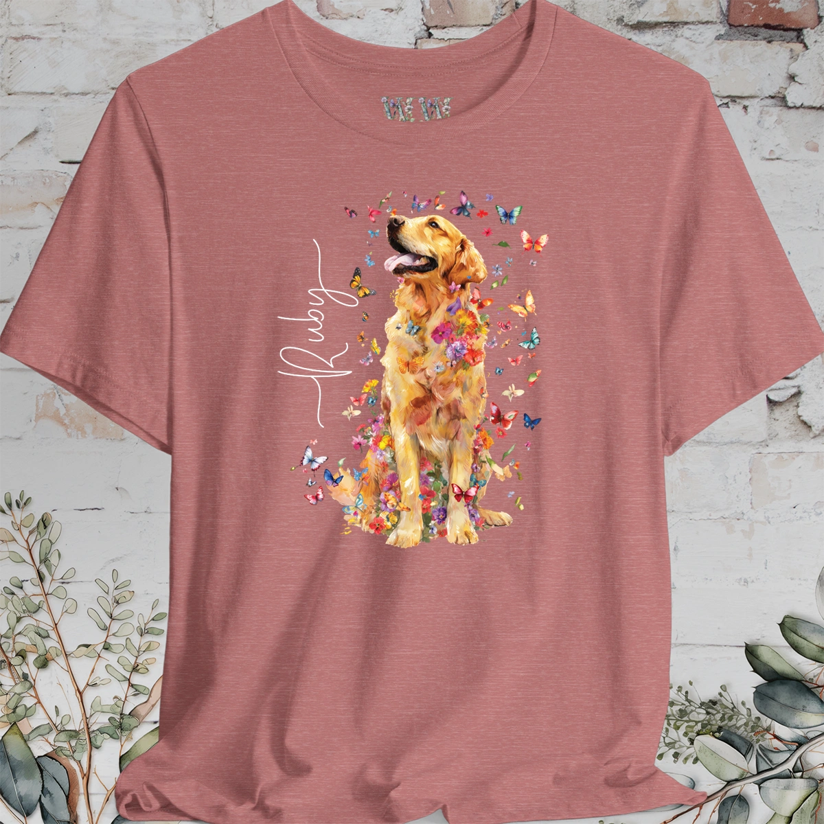 Golden Retriever #5 Floral Butterfly T shirt