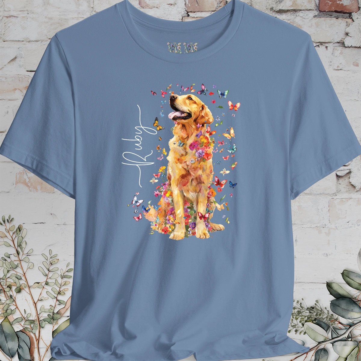 Golden Retriever #5 Floral Butterfly T shirt