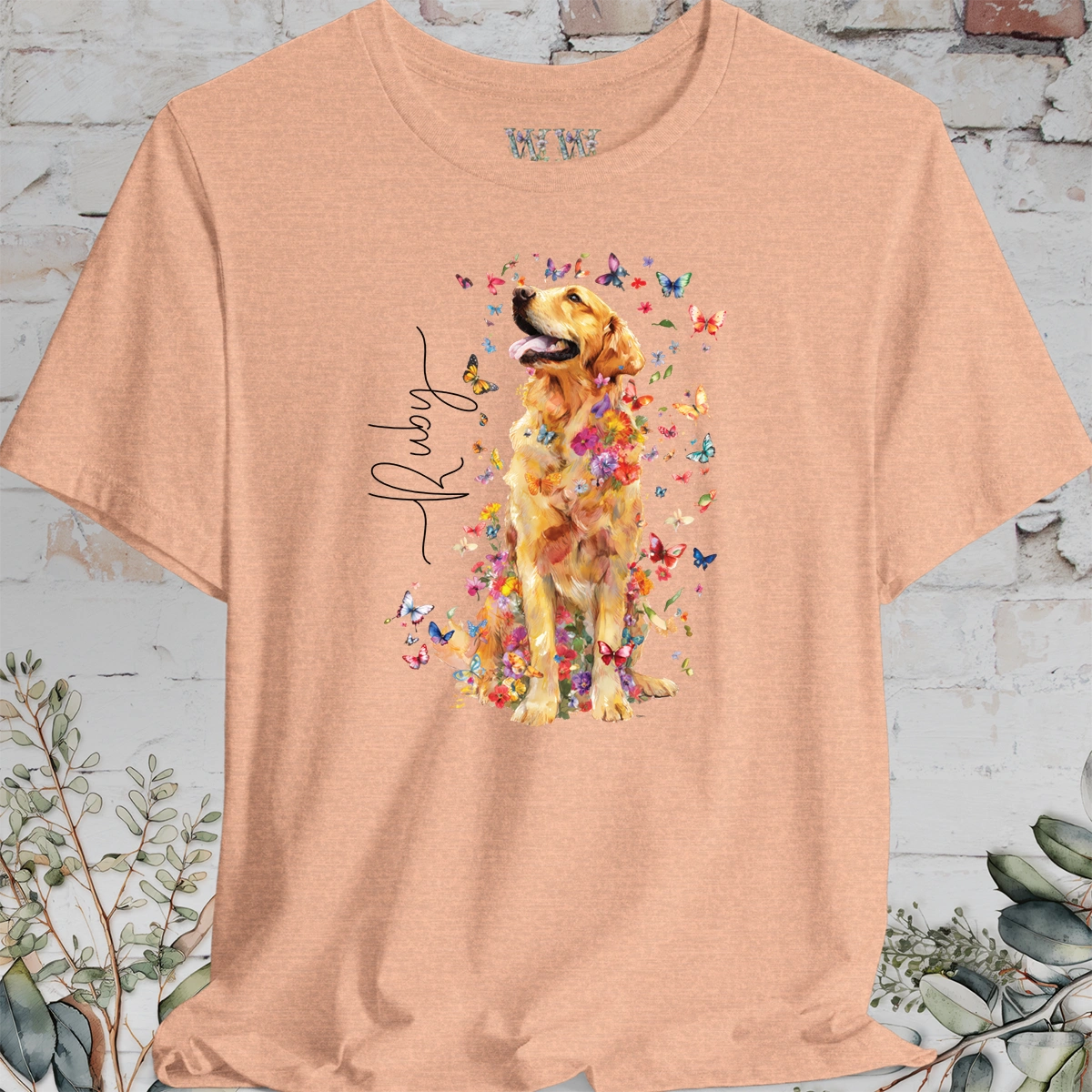 Golden Retriever #5 Floral Butterfly T shirt