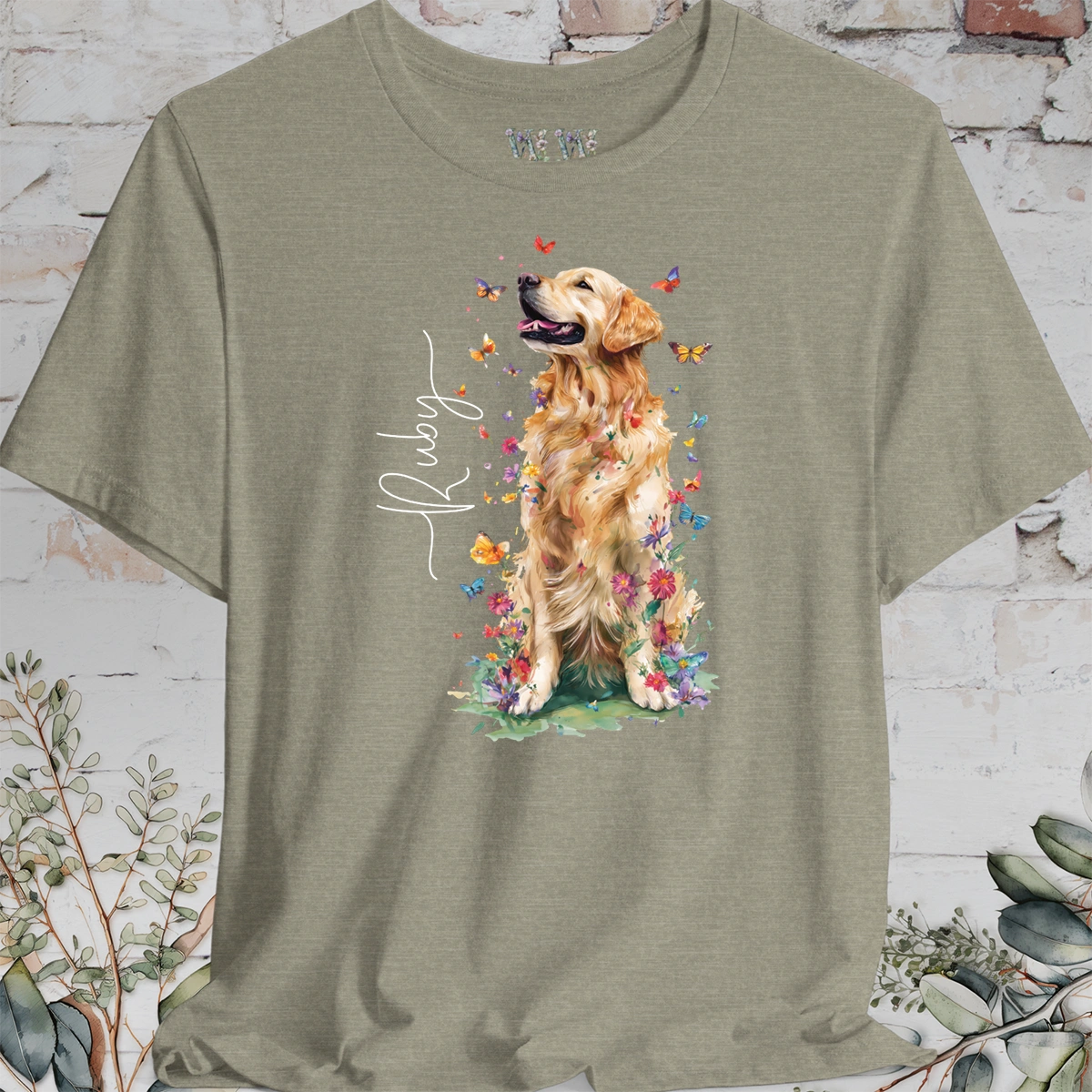 Golden Retriever #6 Floral Butterfly T shirt