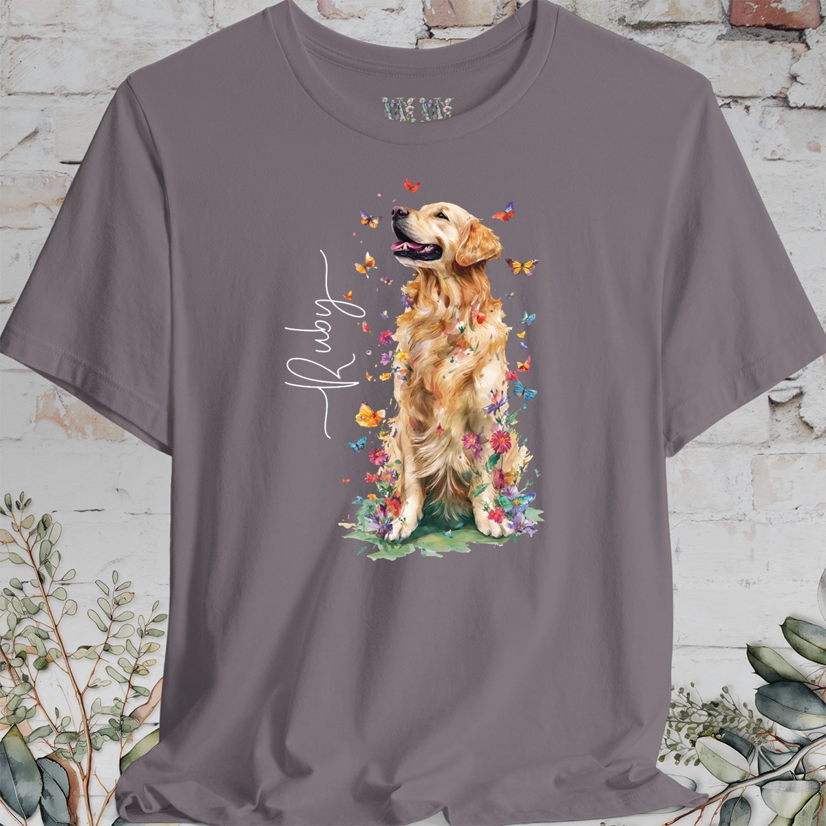 Golden Retriever #6 Floral Butterfly T shirt