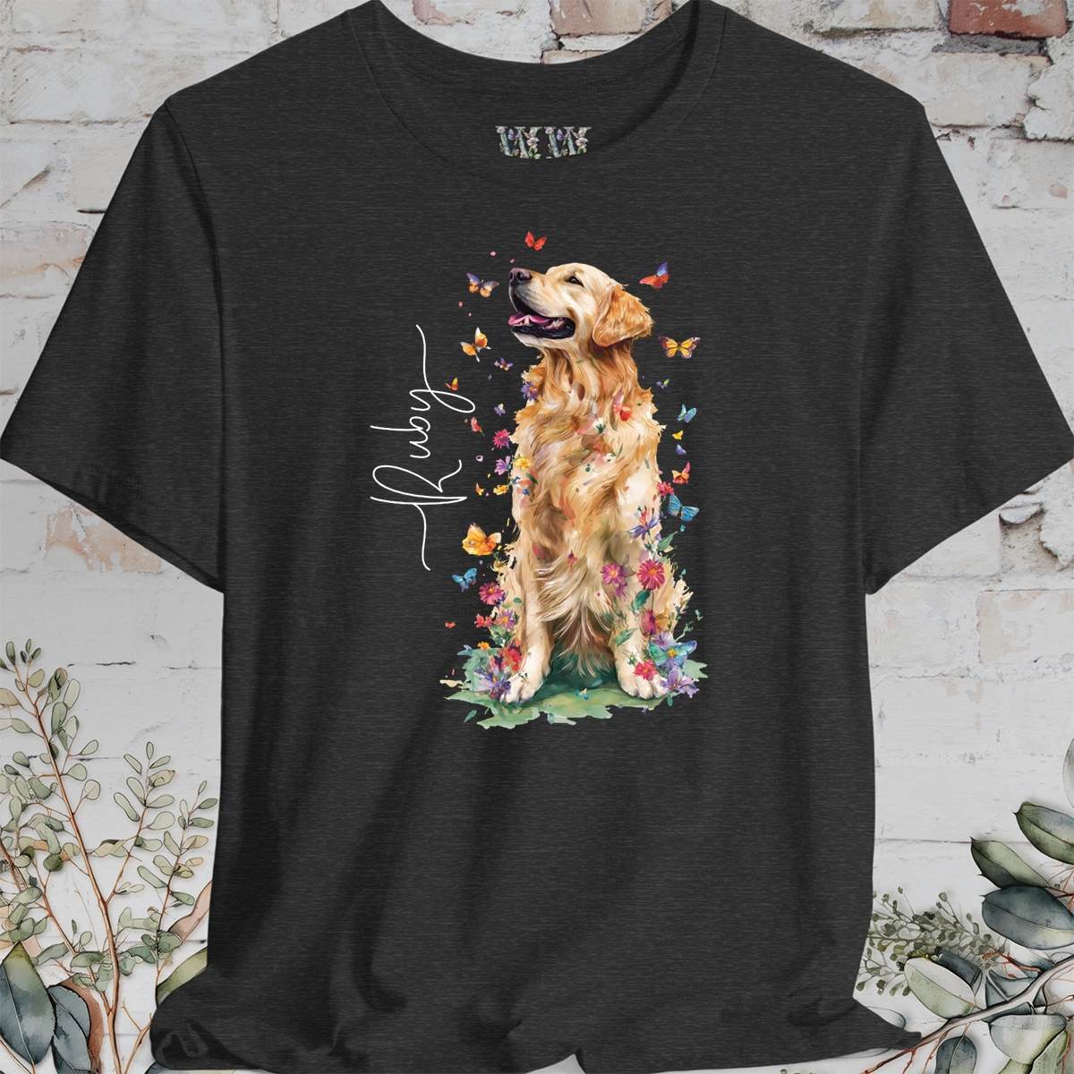 Golden Retriever #6 Floral Butterfly T shirt