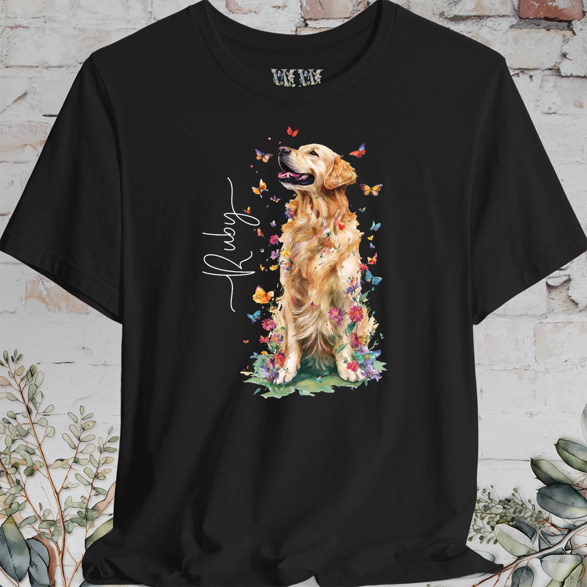 Golden Retriever #6 Floral Butterfly T shirt