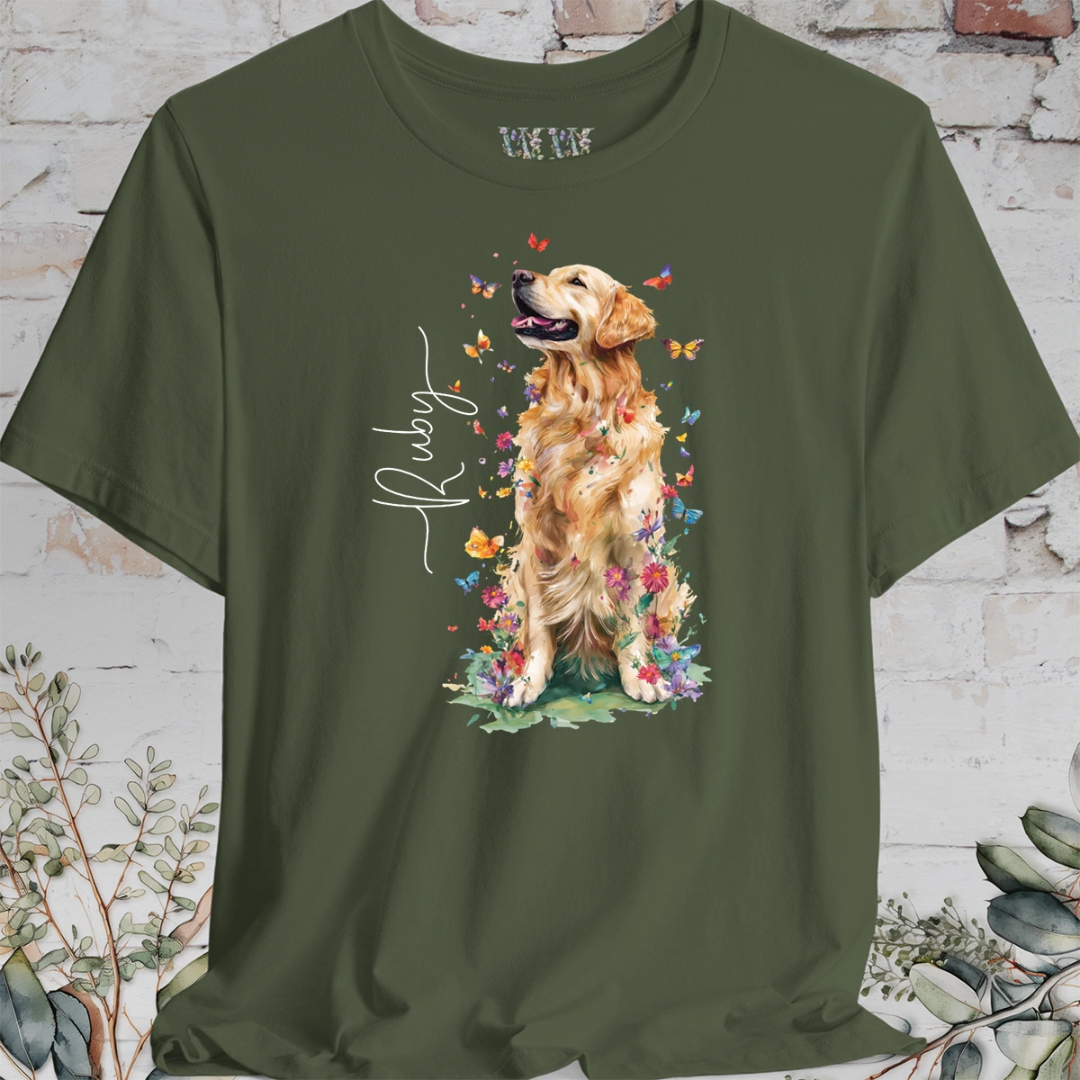 Golden Retriever #6 Floral Butterfly T shirt