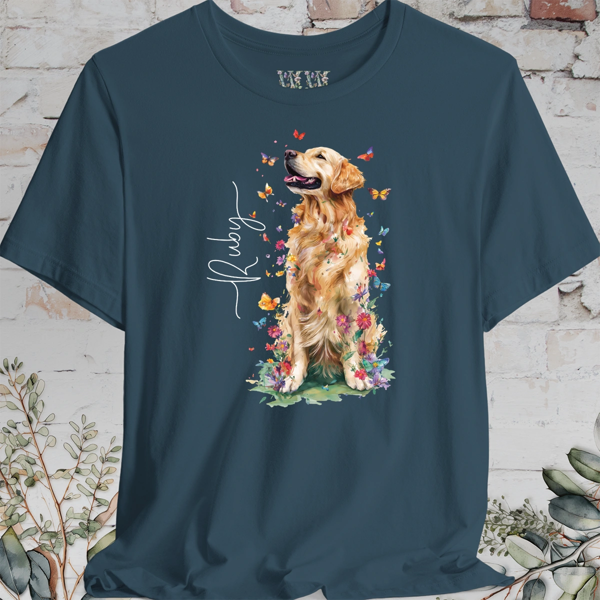 Golden Retriever #6 Floral Butterfly T shirt