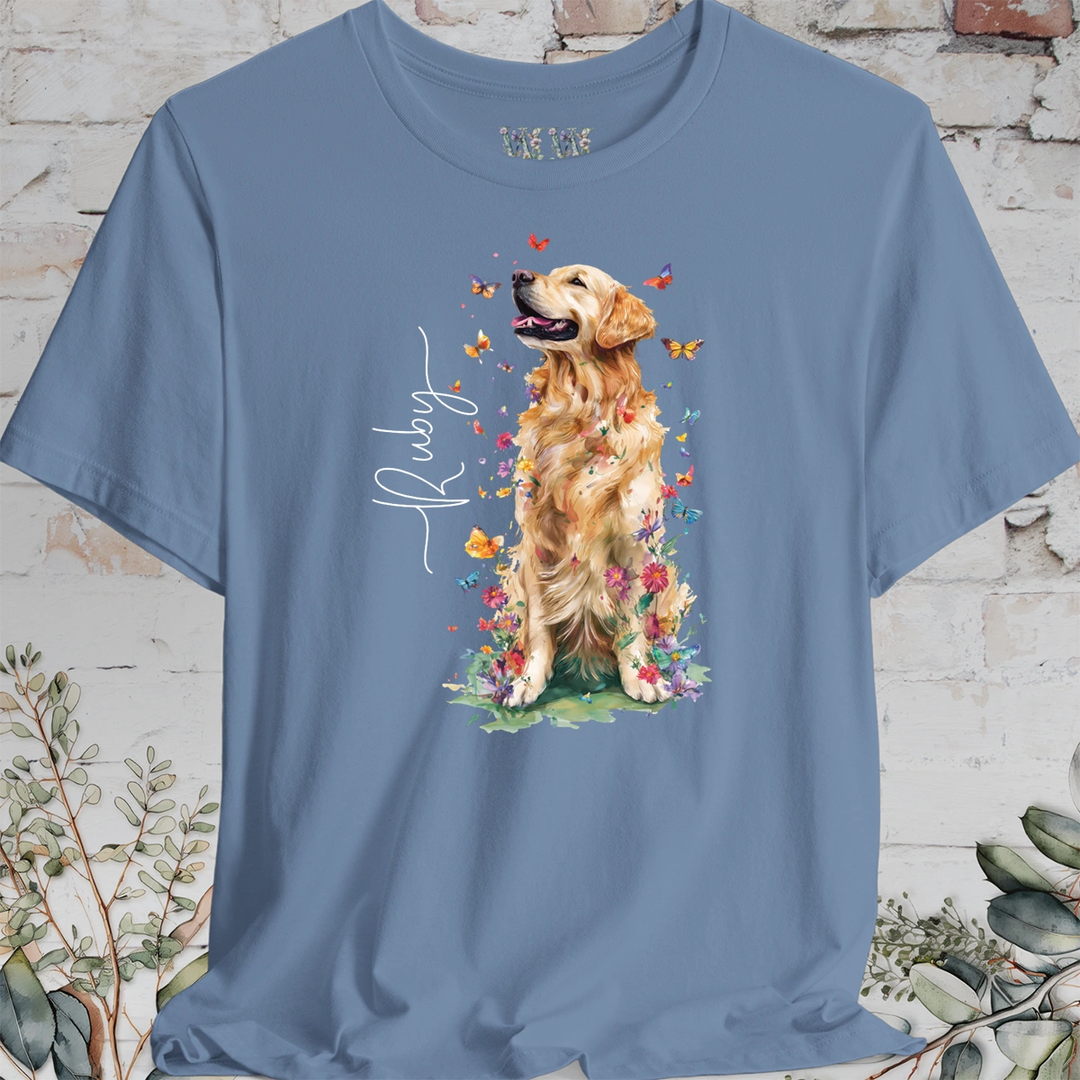 Golden Retriever #6 Floral Butterfly T shirt