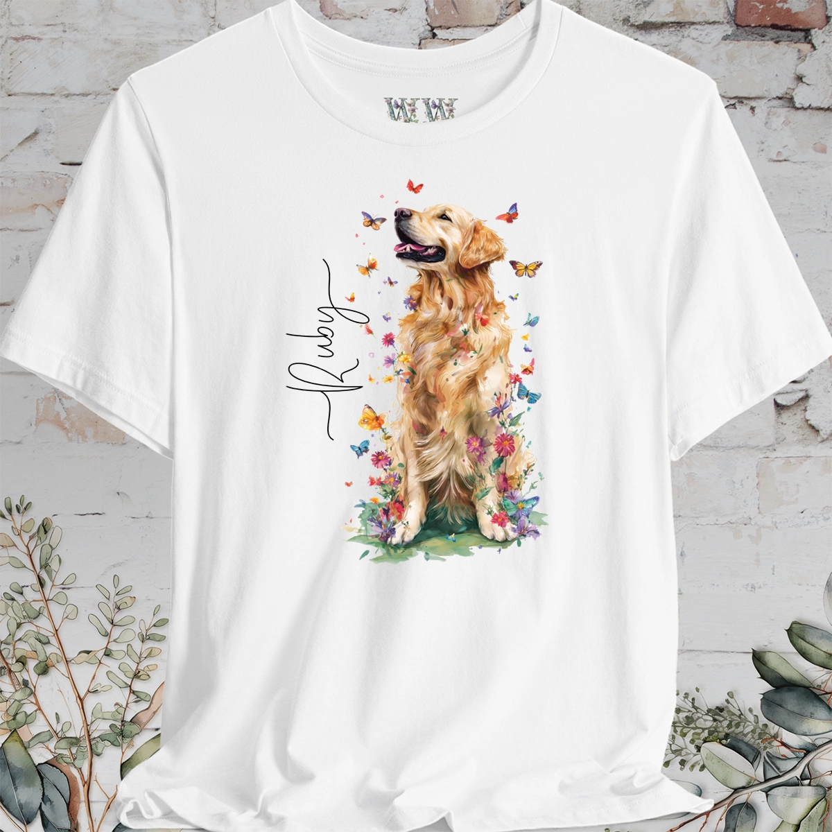 Golden Retriever #6 Floral Butterfly T shirt