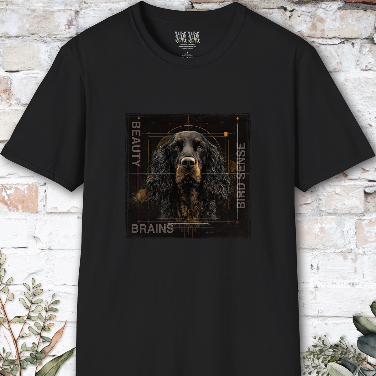 Gordon Setter Beauty, Brains & Bird Sense, unisex T Shirt