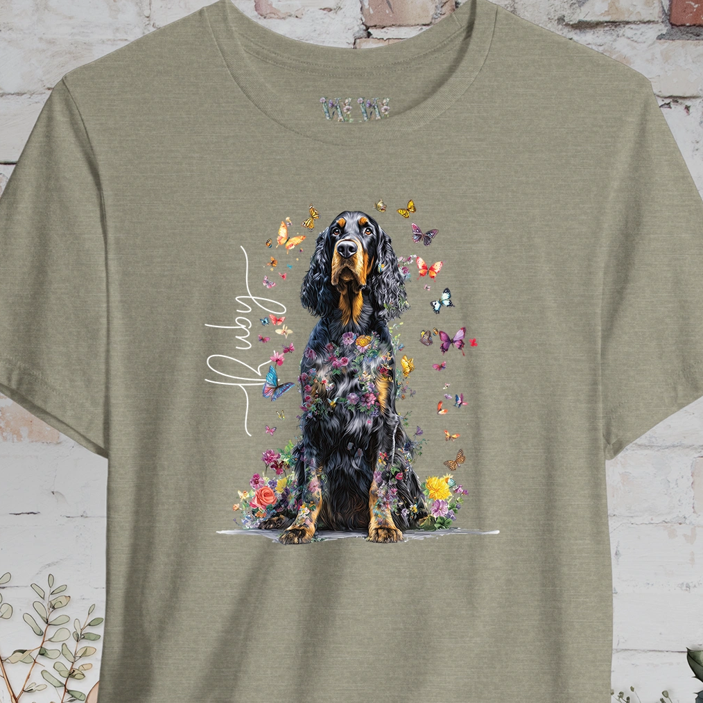 Gordon Setter Personalised Floral Butterfly T Shirt