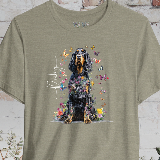 Gordon Setter Personalised Floral Butterfly T Shirt