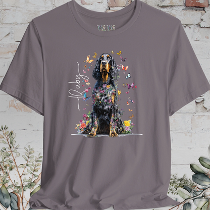Gordon Setter Personalised Floral Butterfly T Shirt