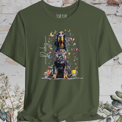 Gordon Setter Personalised Floral Butterfly T Shirt