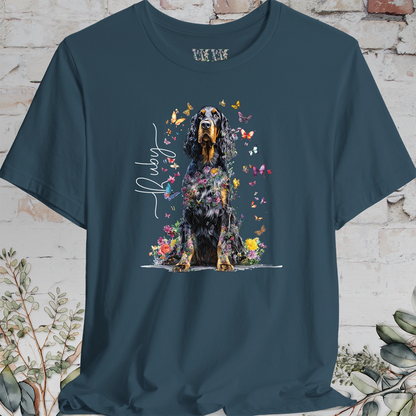 Gordon Setter Personalised Floral Butterfly T Shirt