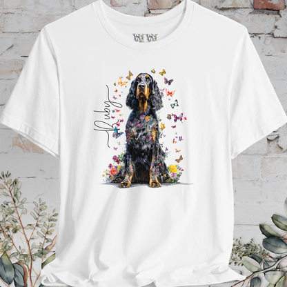 Gordon Setter Personalised Floral Butterfly T Shirt