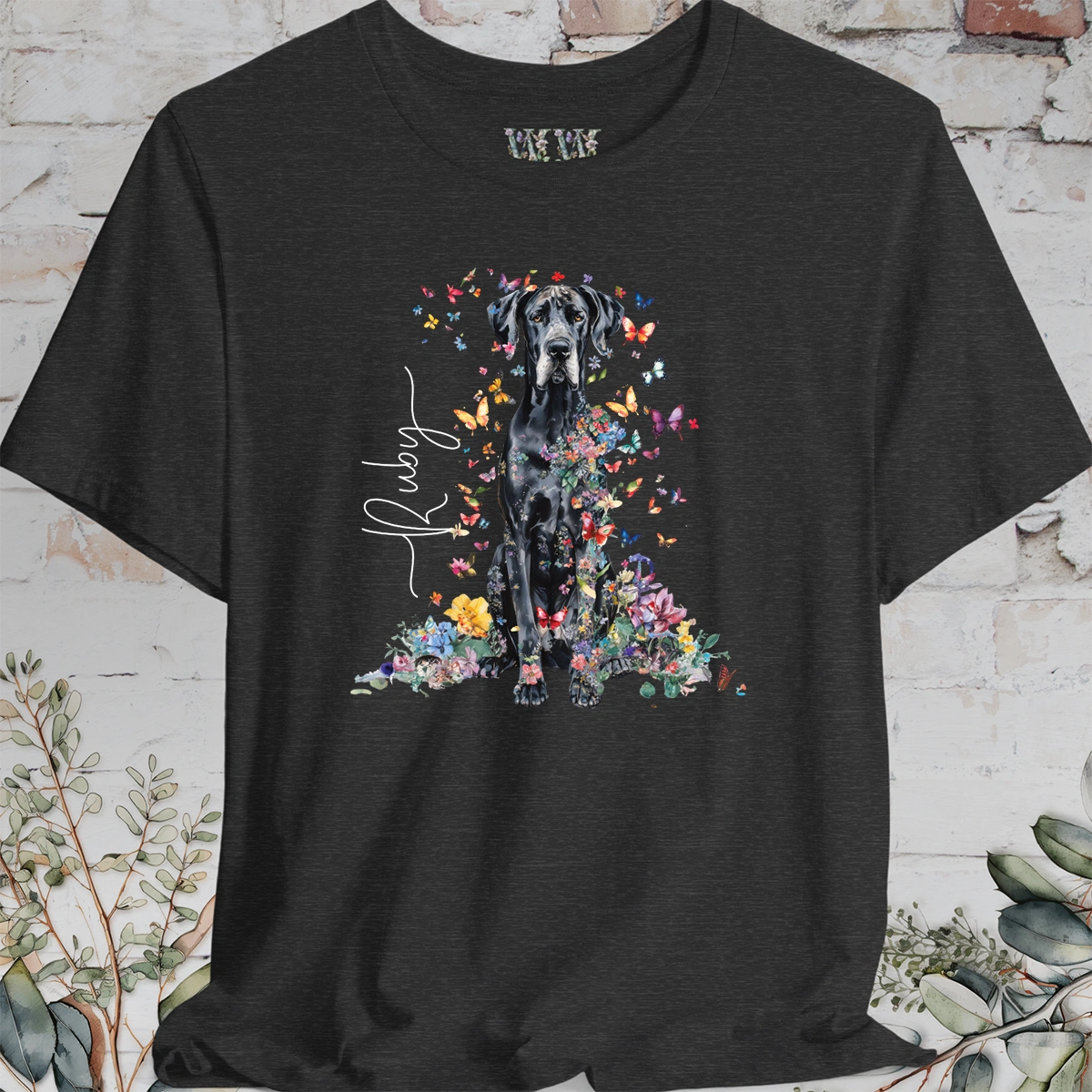 Great Dane #2 Floral Butterfly T shirt