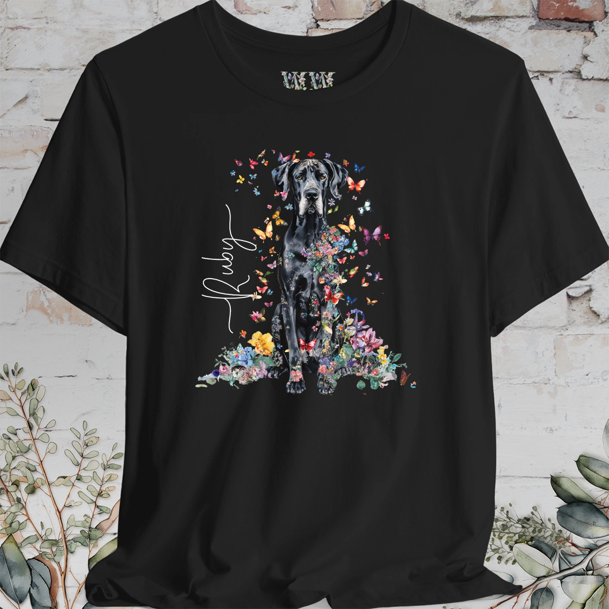Great Dane #2 Floral Butterfly T shirt
