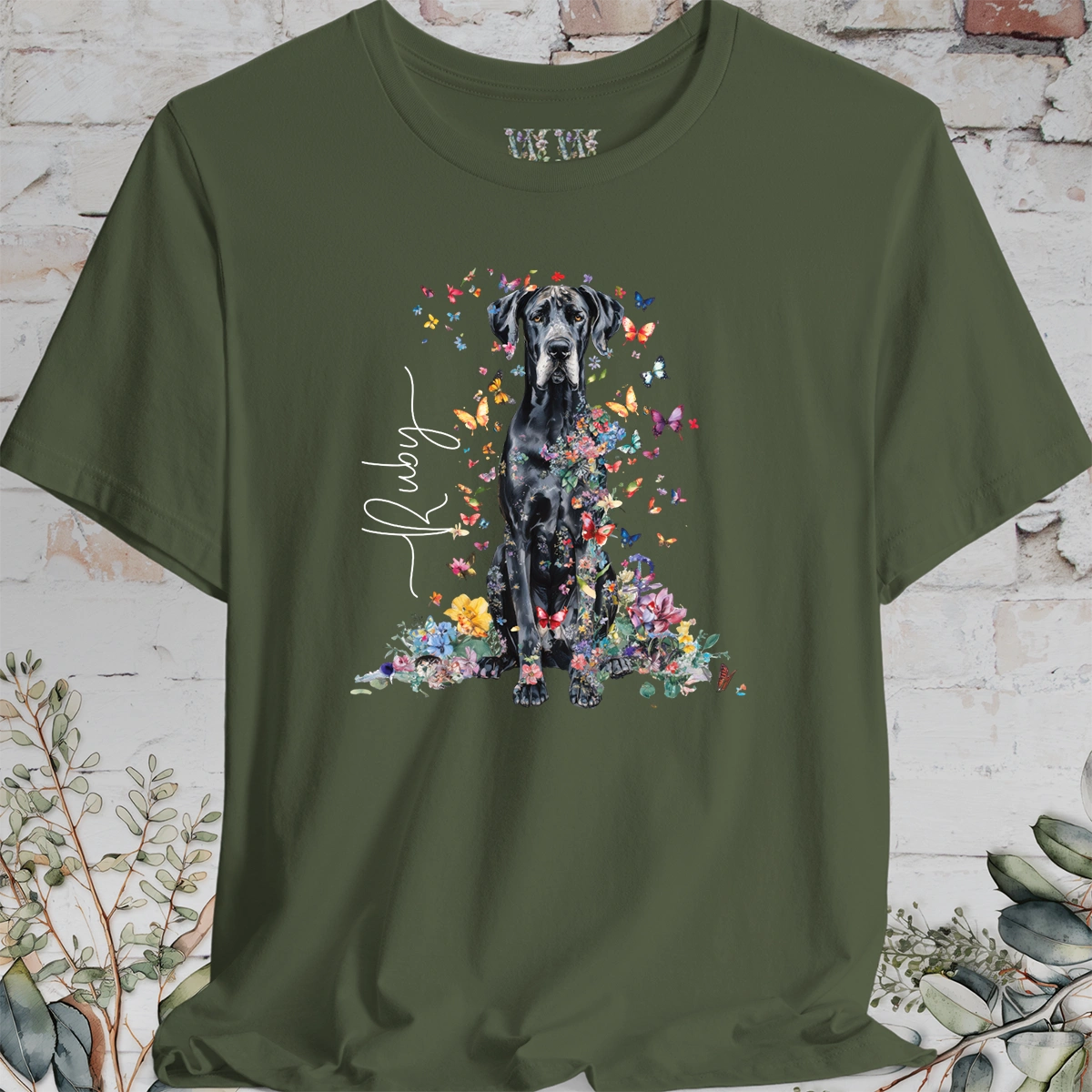 Great Dane #2 Floral Butterfly T shirt