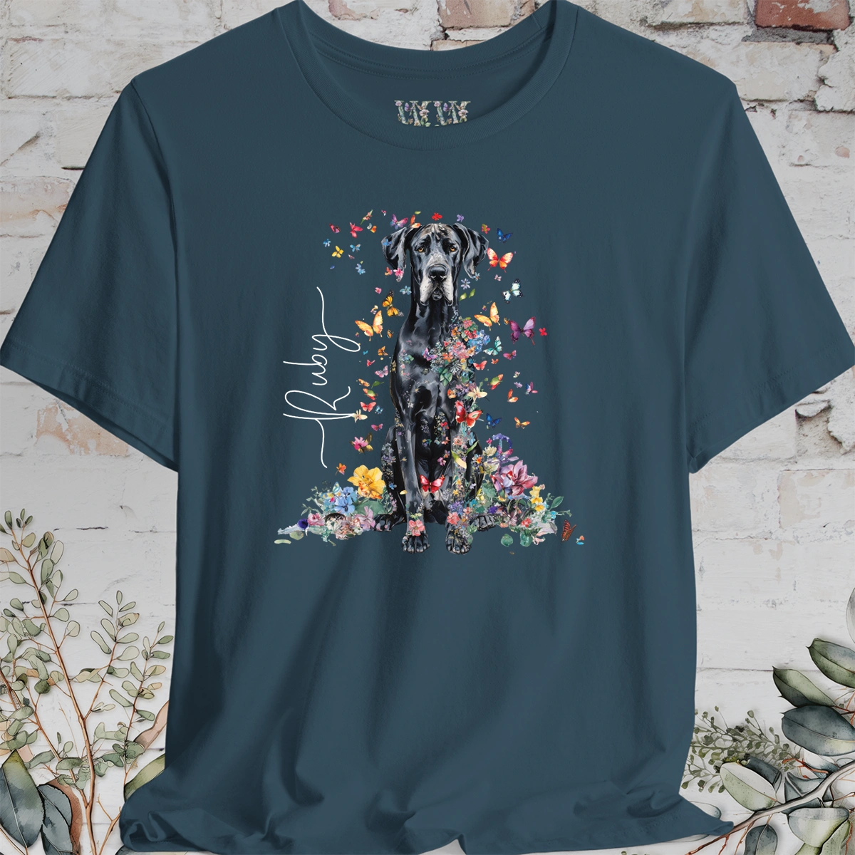 Great Dane #2 Floral Butterfly T shirt