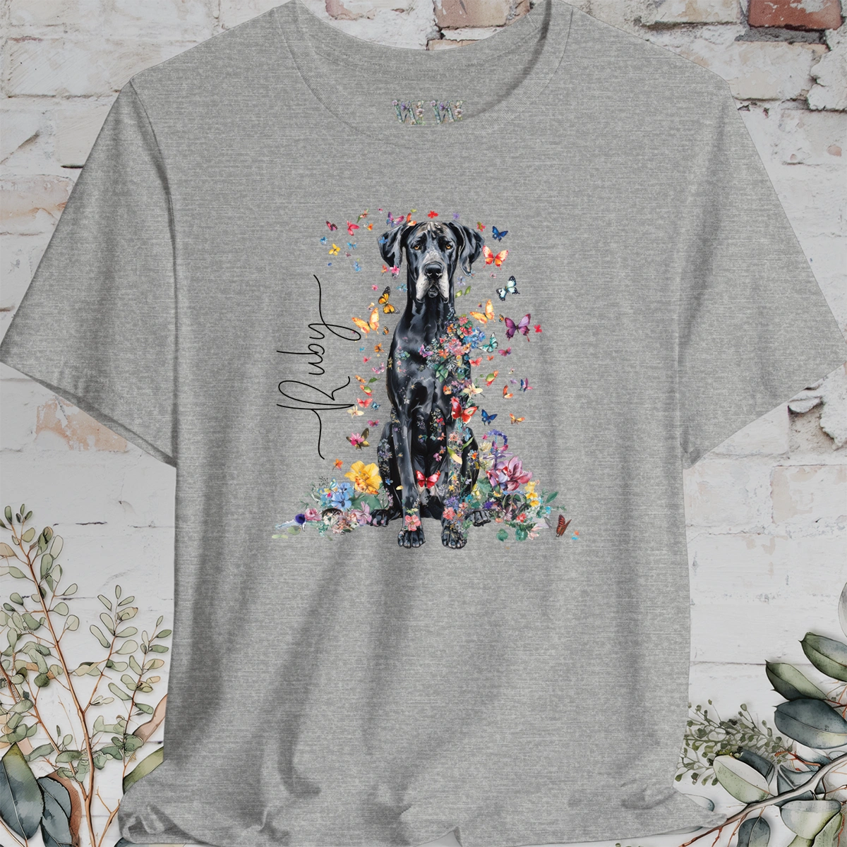 Great Dane #2 Floral Butterfly T shirt