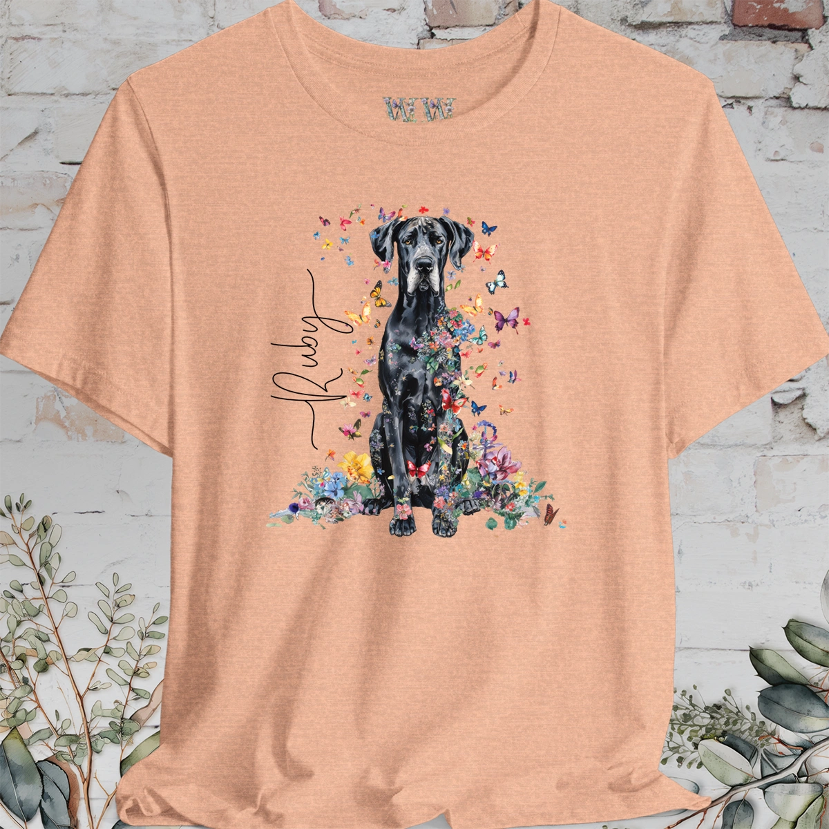 Great Dane #2 Floral Butterfly T shirt