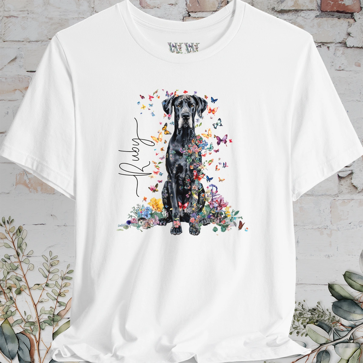 Great Dane #2 Floral Butterfly T shirt