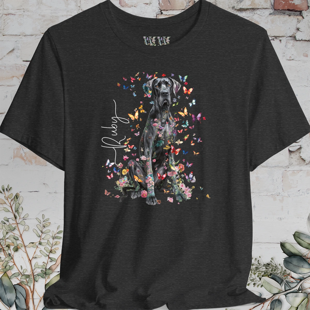 Great Dane #3 Floral Butterfly T shirt