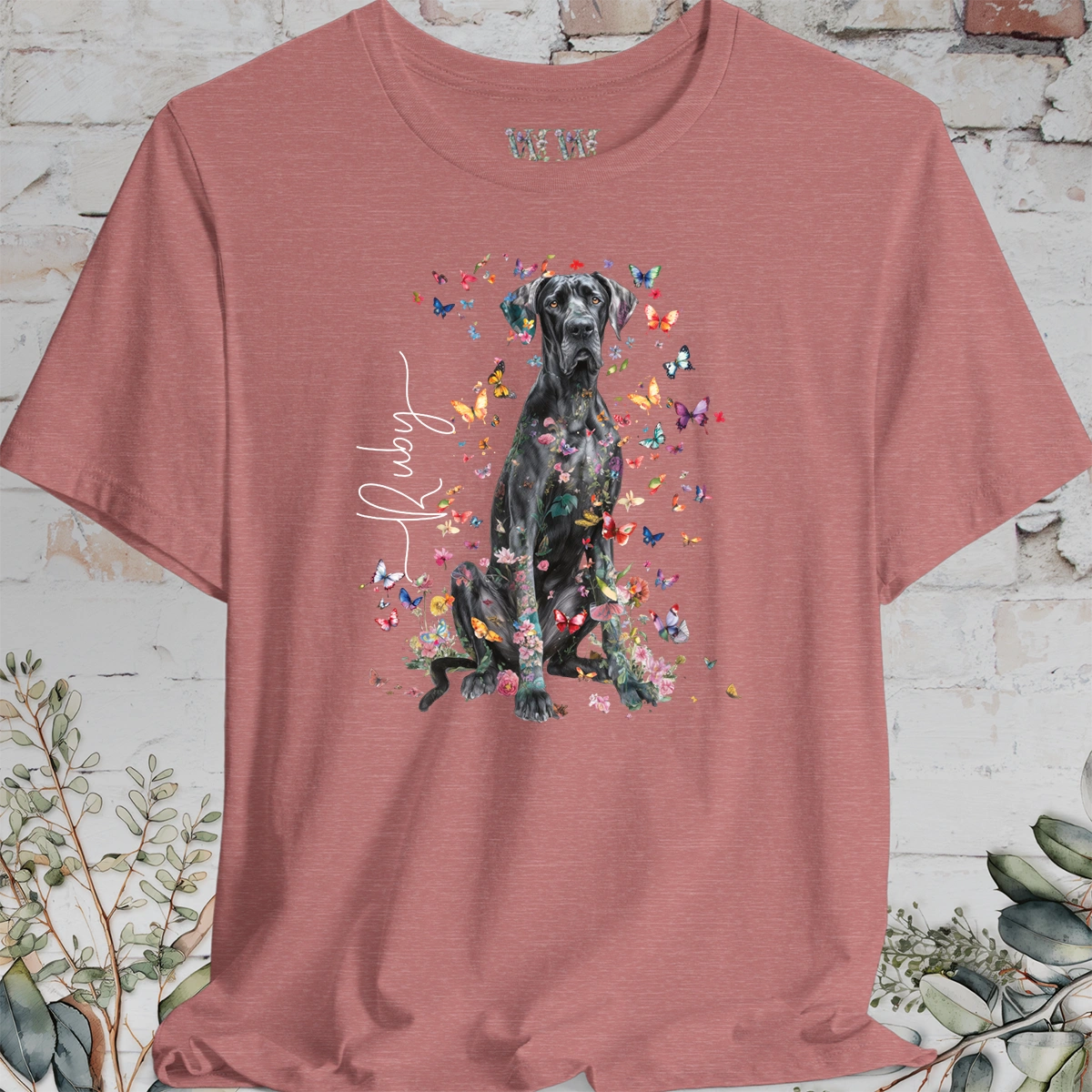 Great Dane #3 Floral Butterfly T shirt