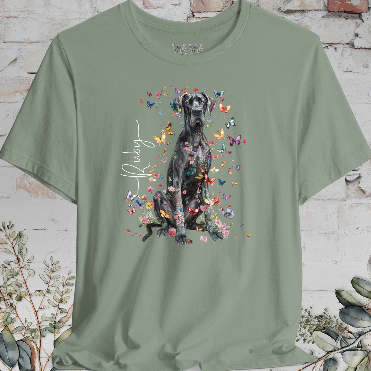 Great Dane #3 Floral Butterfly T shirt