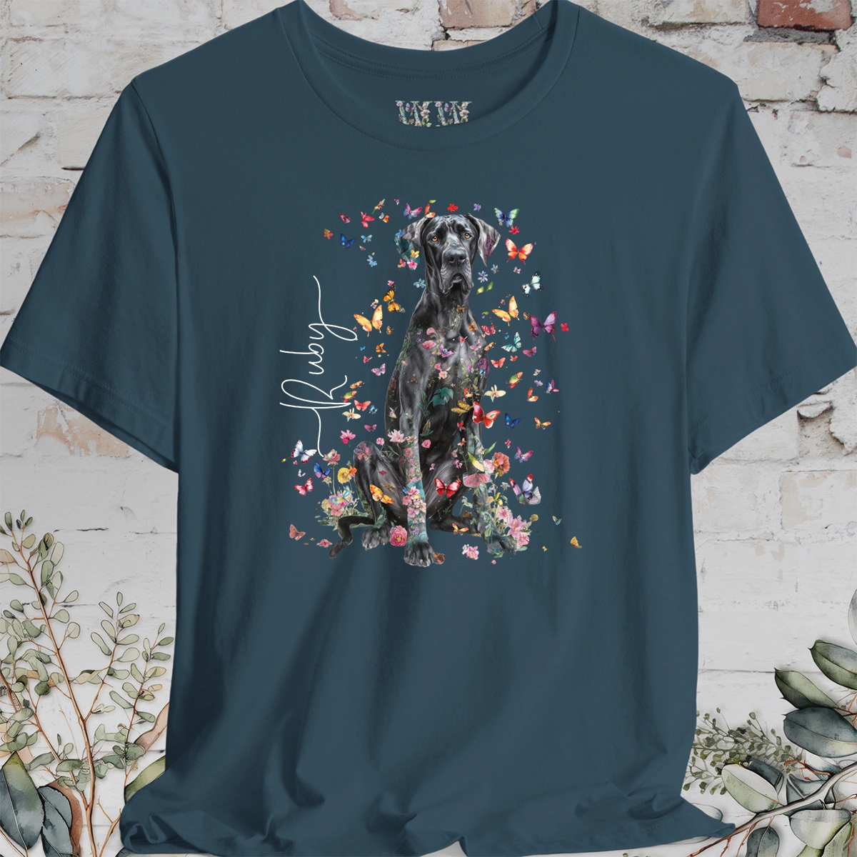 Great Dane #3 Floral Butterfly T shirt