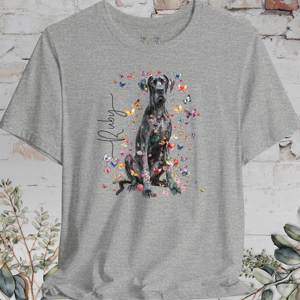 Great Dane #3 Floral Butterfly T shirt