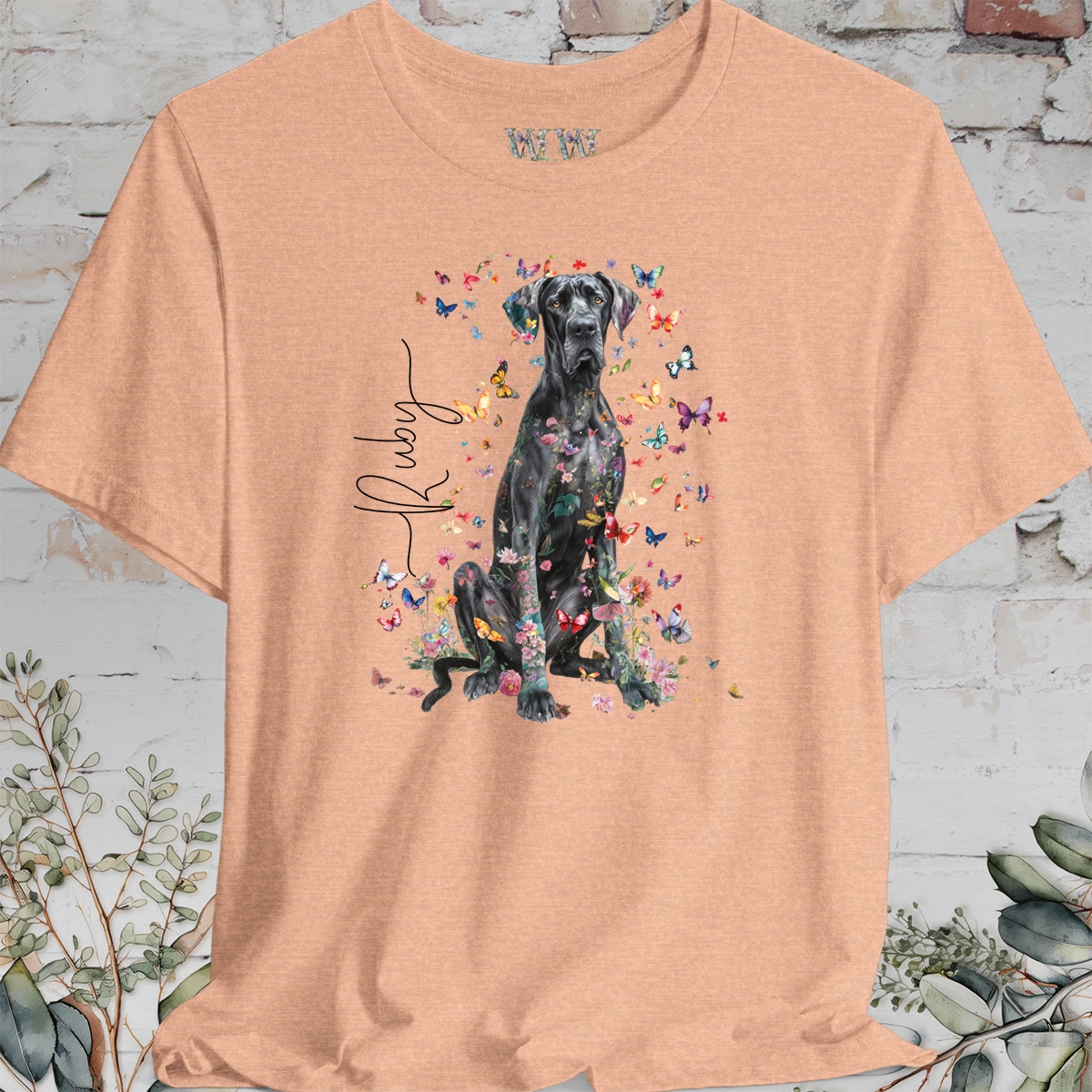 Great Dane #3 Floral Butterfly T shirt