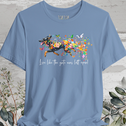 Kelpie #2 "Live like the gate was left open" Unisex T shirt